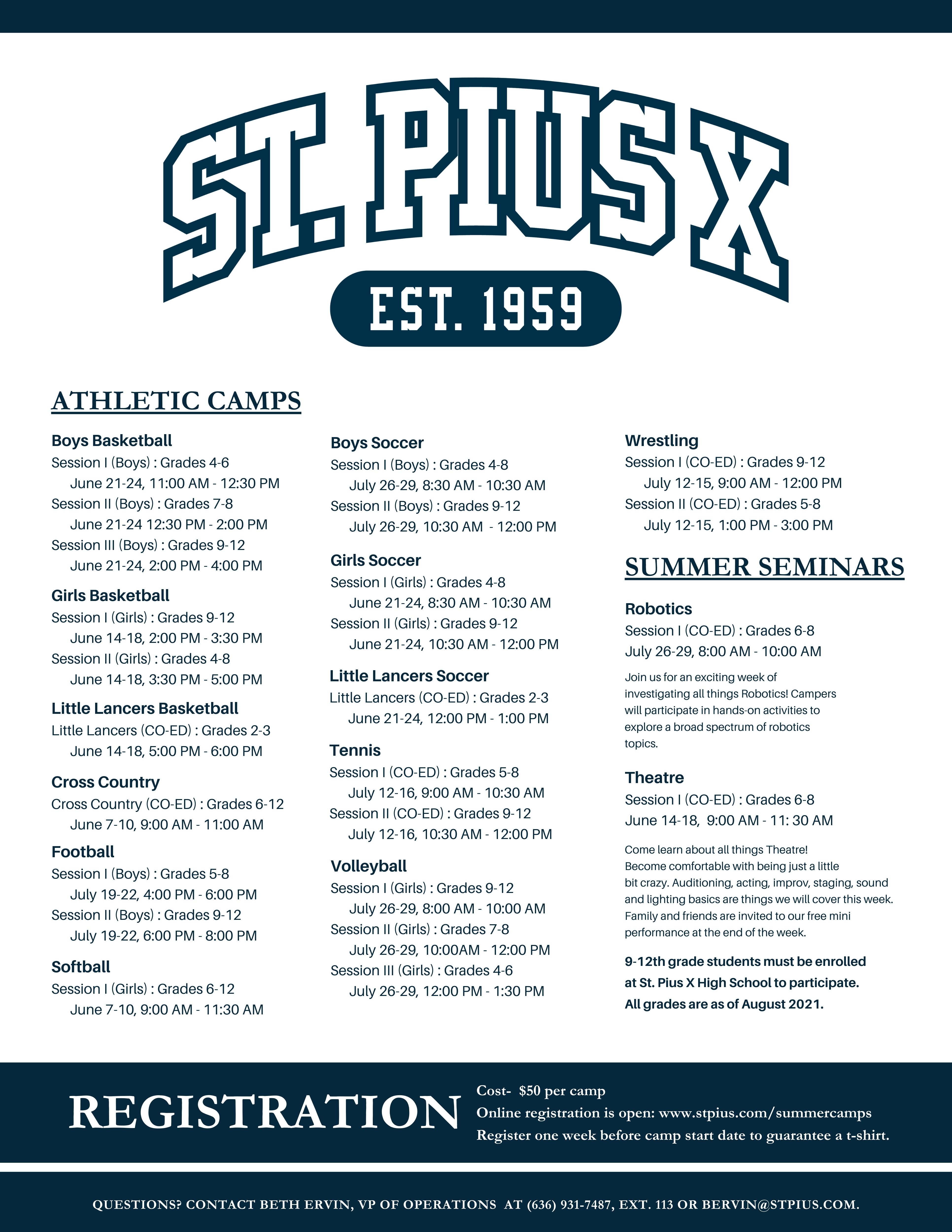 St Pius X Athletic Camps Summer Seminars